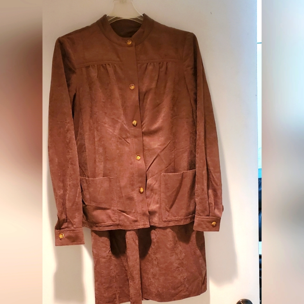 Women Brown Suit Midi Skirt & Jacket Soft Ballet Suede Umba For Parues Feinstein
